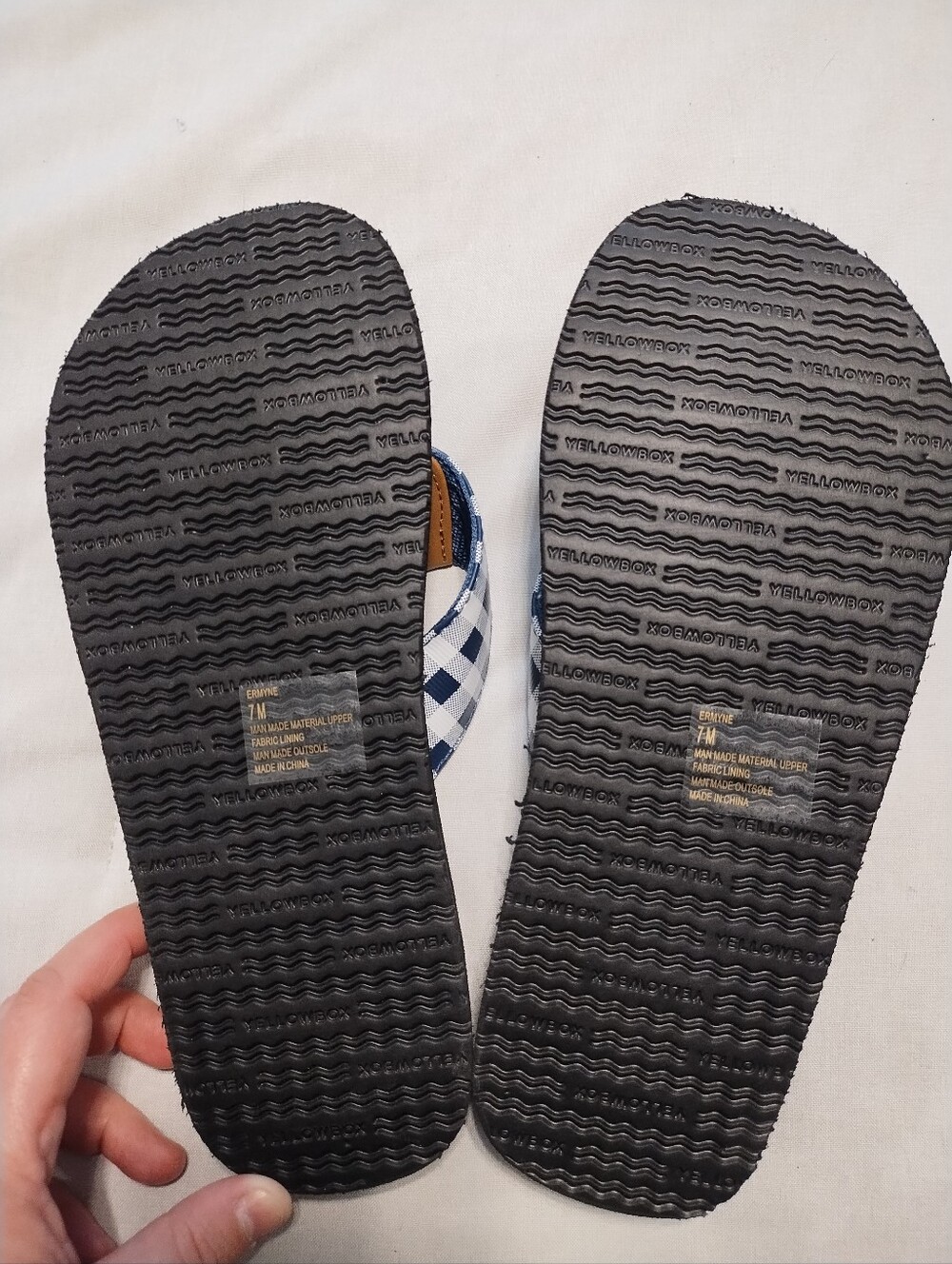 Yellow Box Women's Navy And White Plaid Flip Flops - Picture 7 of 7